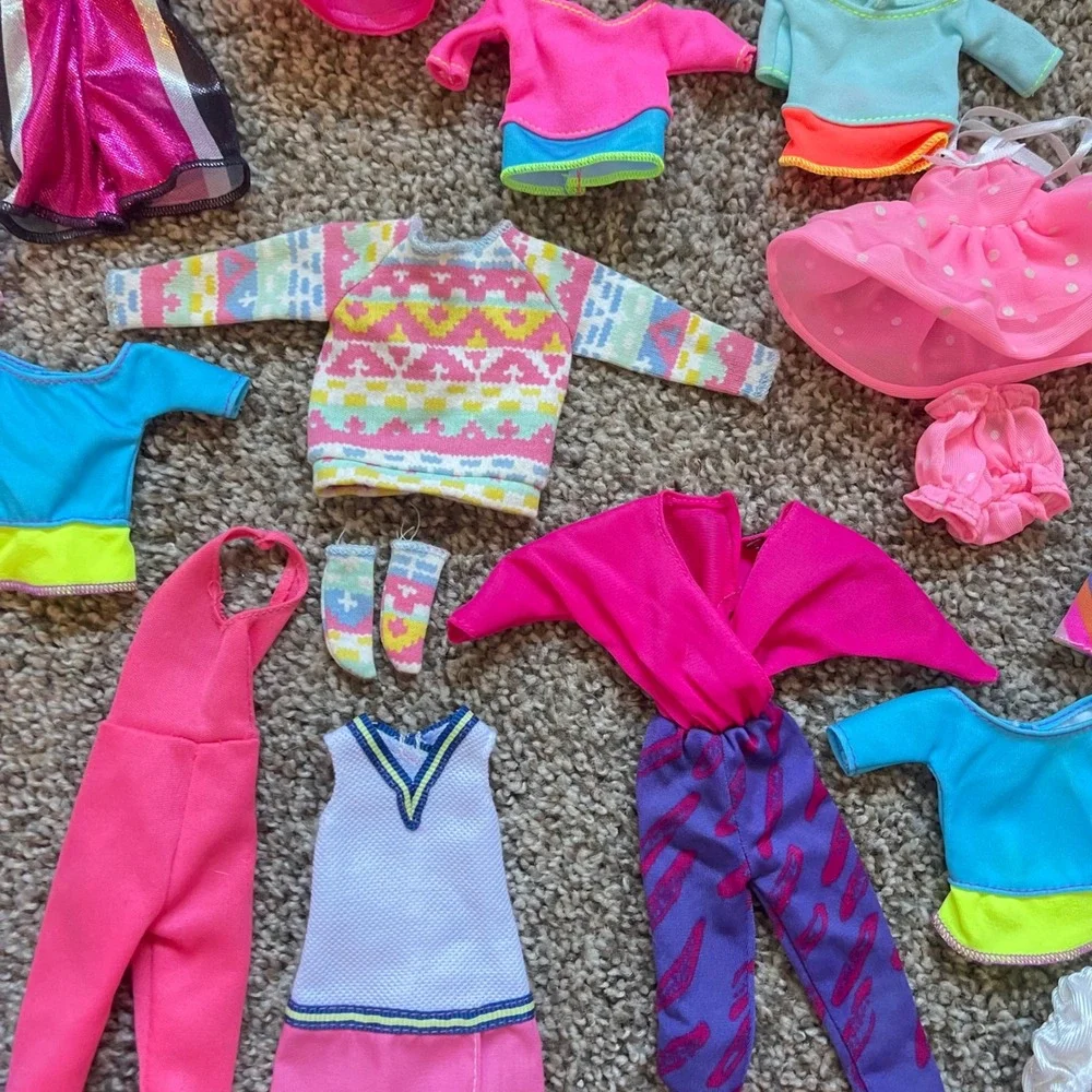 Vtg 60+ Piece Lot Barbie Doll Clothes 80s 90s Dresses Tops exercise neon workout